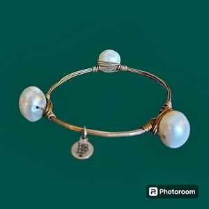 BOURBON & BOWTIES Faux Pearl Wire Wrapped Bangle Bracelet